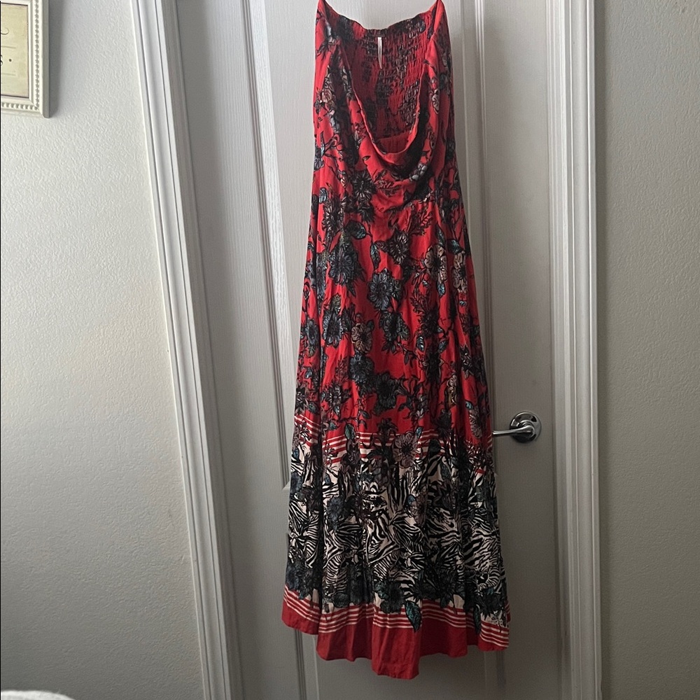 Free People Red Floral & Black Maxi Dress